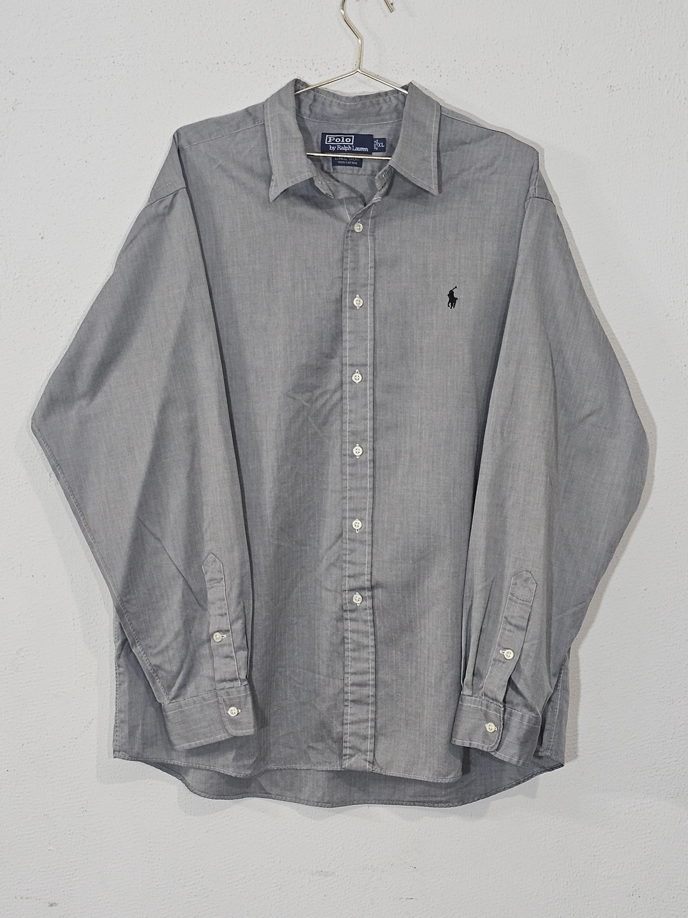 Vintage 90s Polo Ralph Lauren Lowell Sport Shirt Men's XL Gray Herringbone Cotto